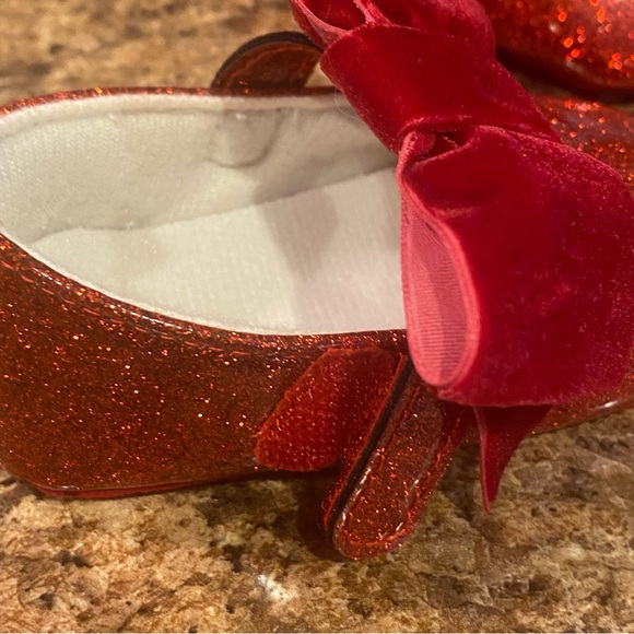 Baby Ruby Red Glitter Sparkle Shoes with bows - Size 6-9 M - Picture 4 of 6